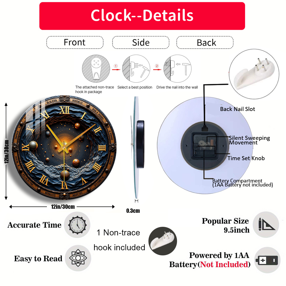 Tempered Glass Wall Clock Cosm - Solar System Orrery 리뷰 및 가격